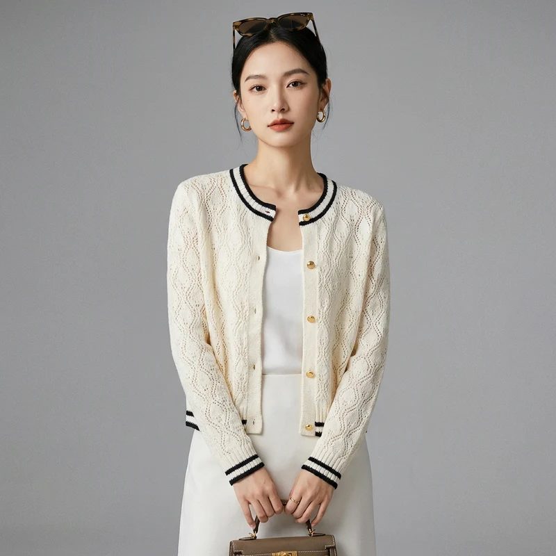 Cardigan Maille Boutonné Manches Longues