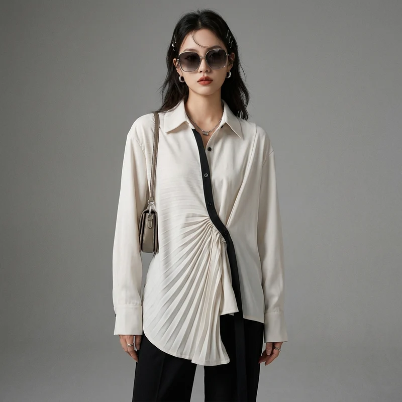 Chemise Plissée Bicolore