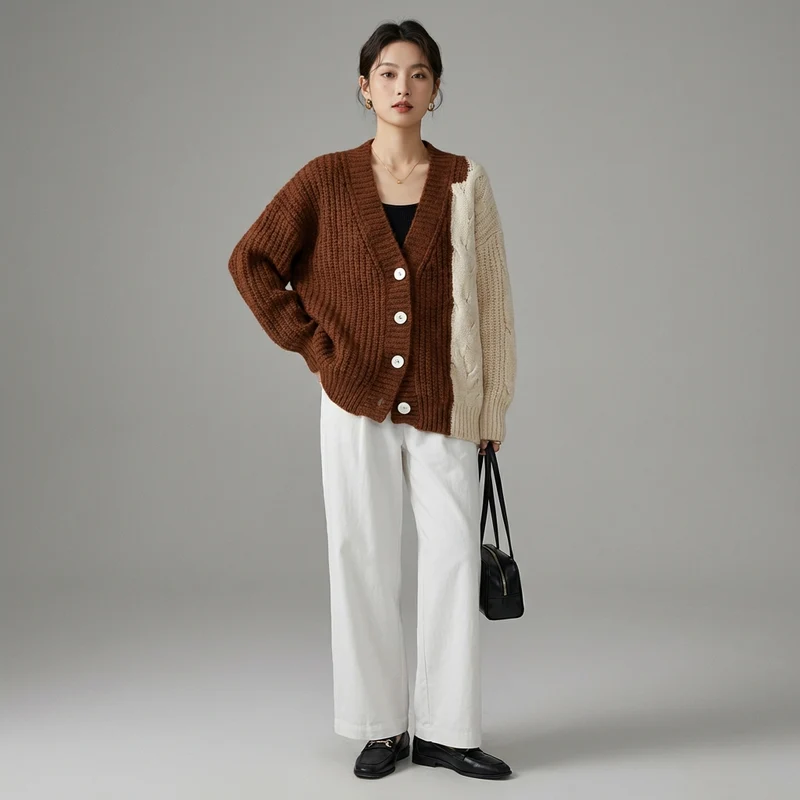 Cardigan Tricoté Col V Décontracté