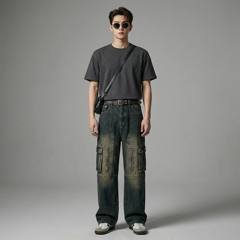 Jean Cargo Taille Mi-Haute