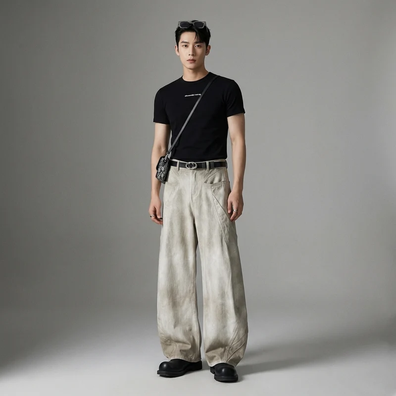 Pantalon Large Denim Décontracté