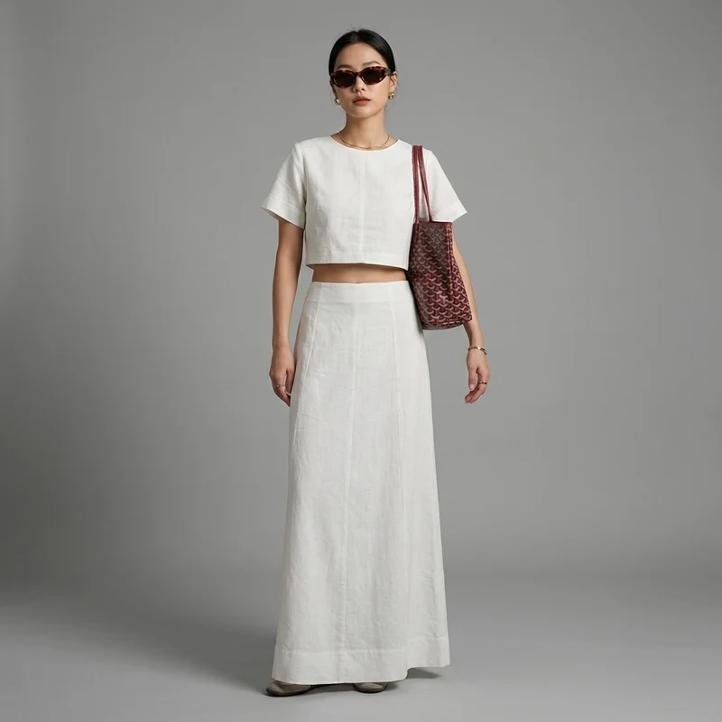 Ensemble Crop Top & Jupe Longue Lin Coton