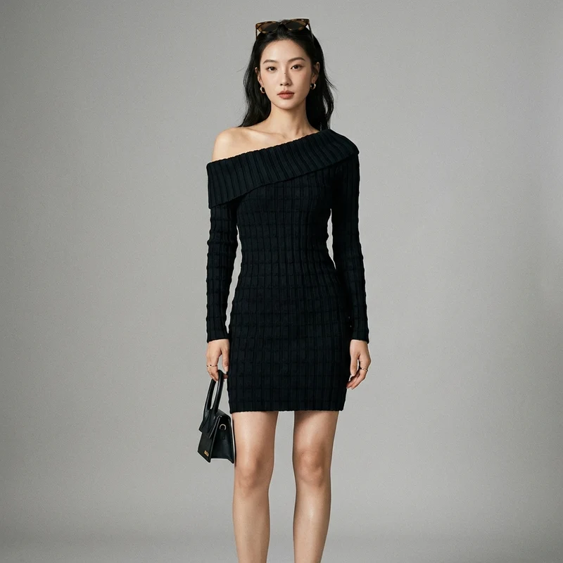 Robe Pull Asymétrique Manches Longues