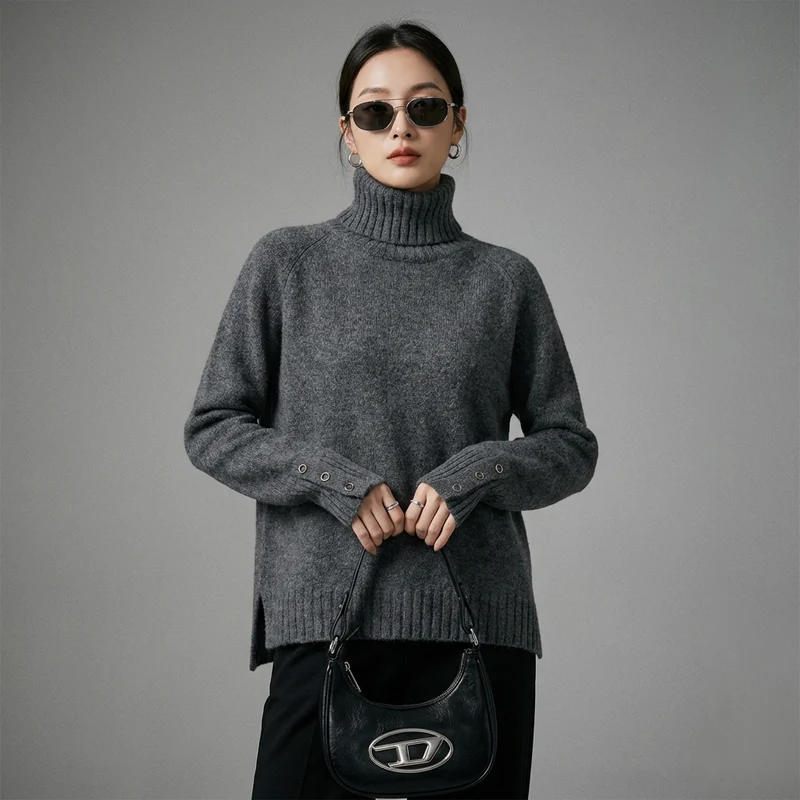 Pull Maille Col Double Manches Longues