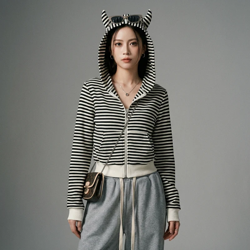 Veste Sweat à Capuche Rayée