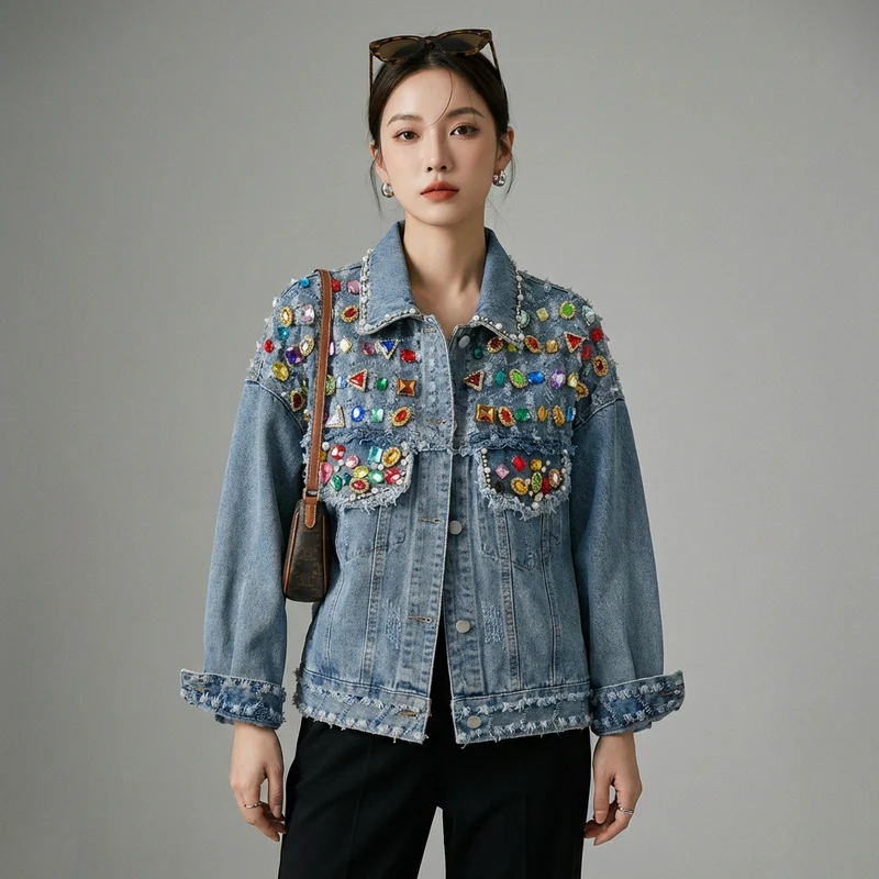 Veste en Jean Oversize Effilochée