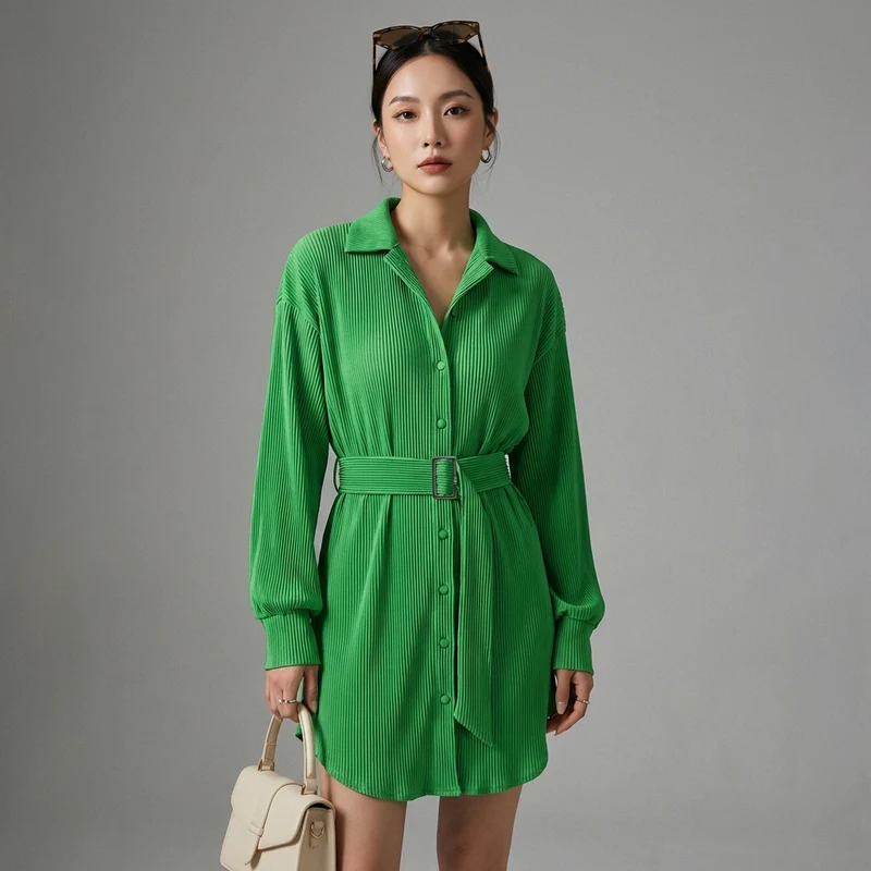 Robe Plissée Chemise Longue
