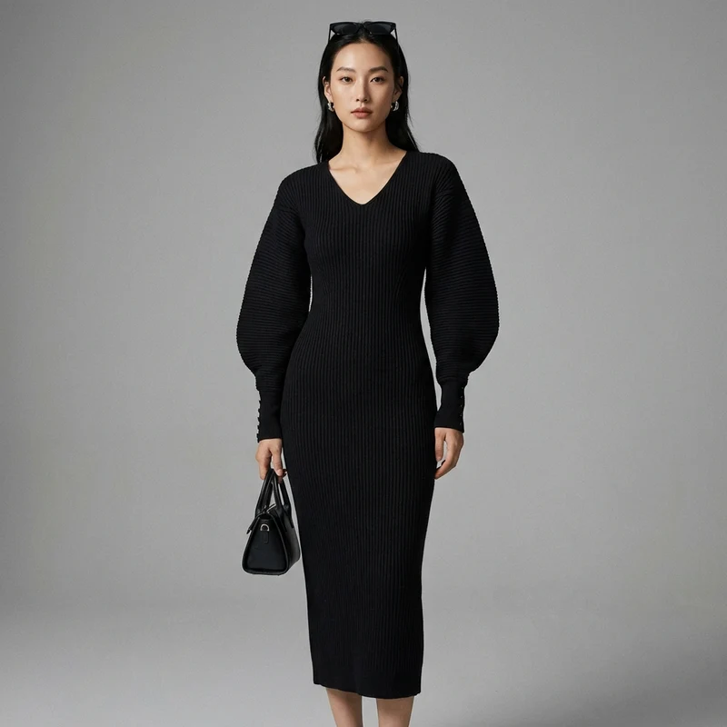 Robe Longue Maille Col V