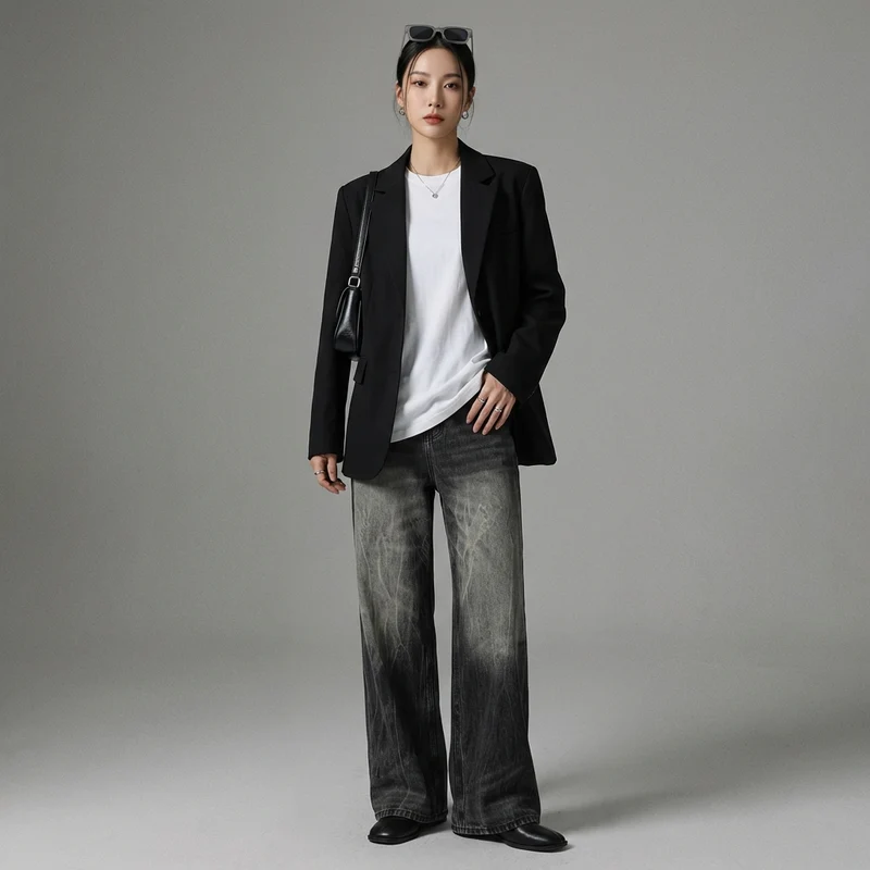 Pantalon Jean Large Délavé