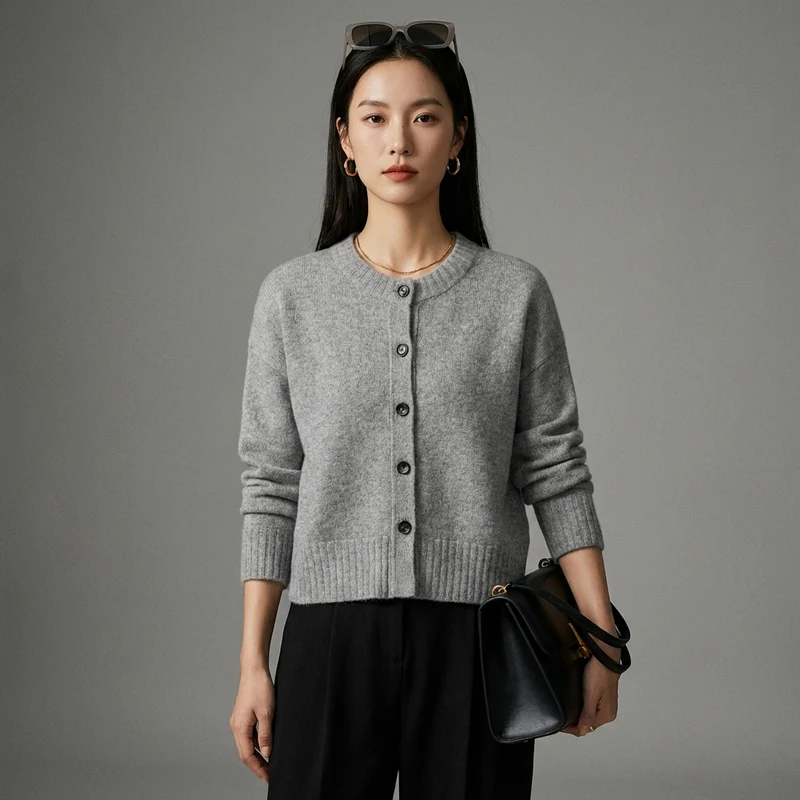 Pull Tricoté Gris Col Rond