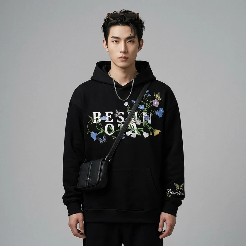 Sweat à Capuche Broderie Florale