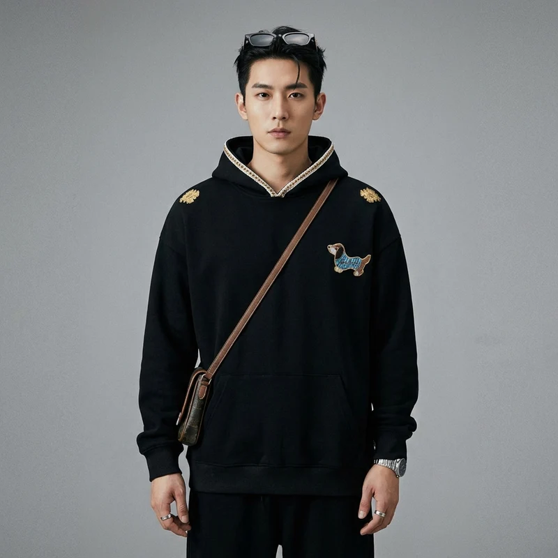 Hoodie Brodé Chien Rétro