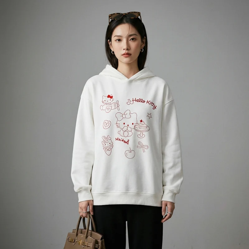 Hoodie Imprimé Chat Décontracté