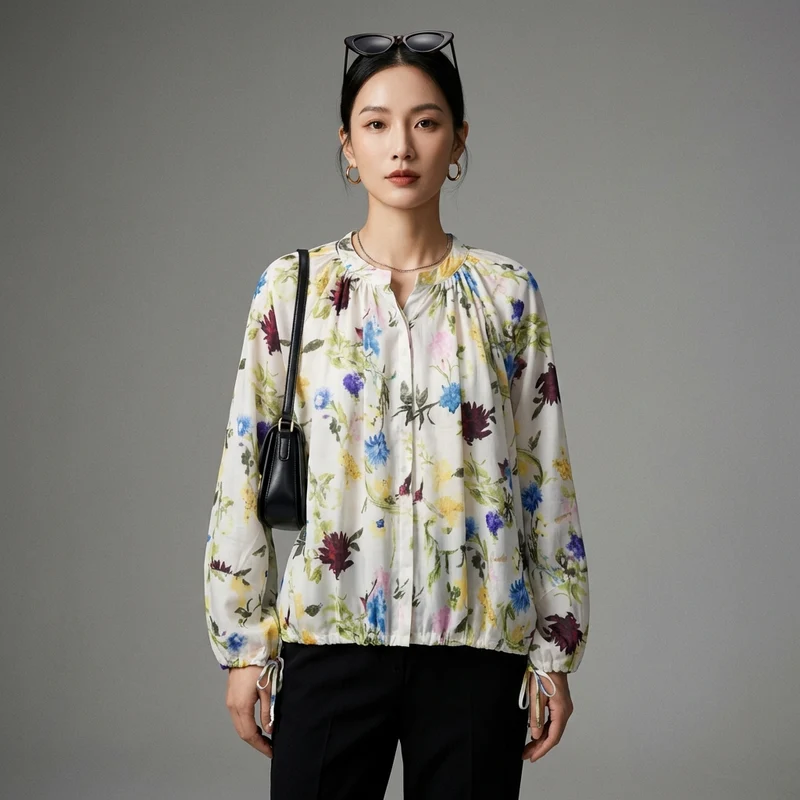 Chemisier Fleuri Col Rond