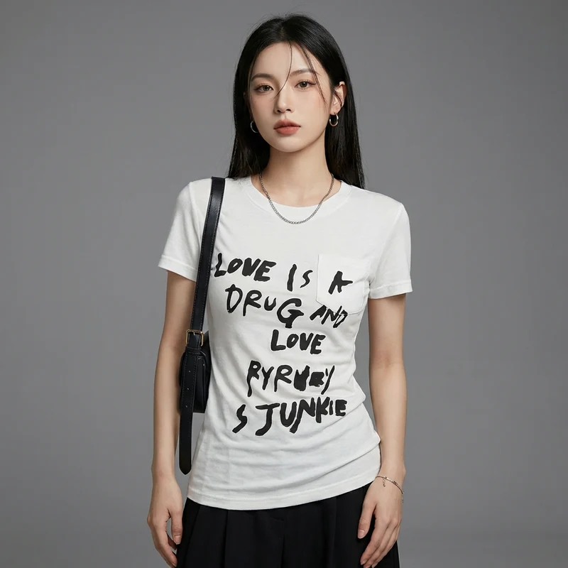 T-Shirt Imprimé Blanc Ajusté