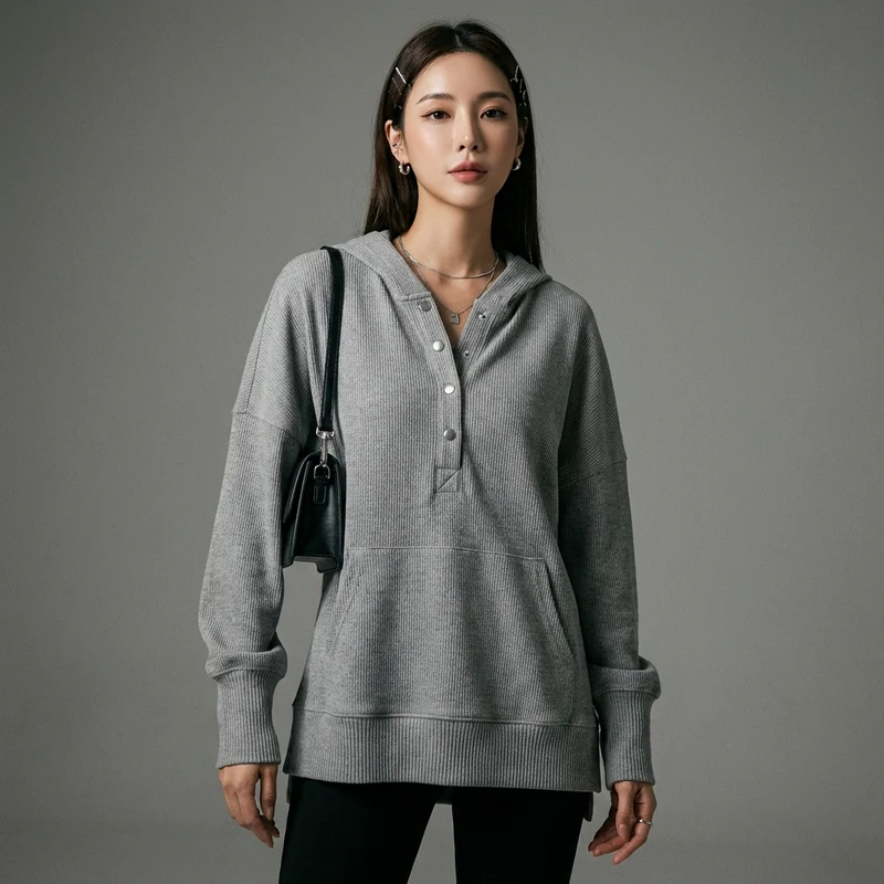 Hoodie Décontracté avec Col Boutonné