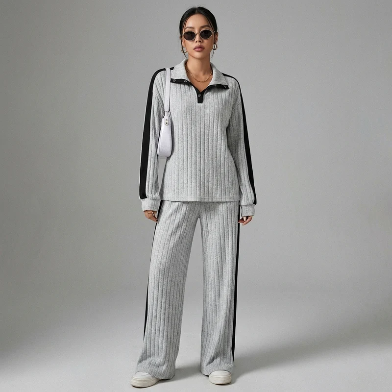 Ensemble Col Contrasté et Pantalon