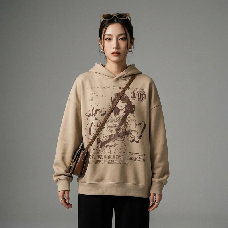 Sweat à Capuche Oversize Imprimé