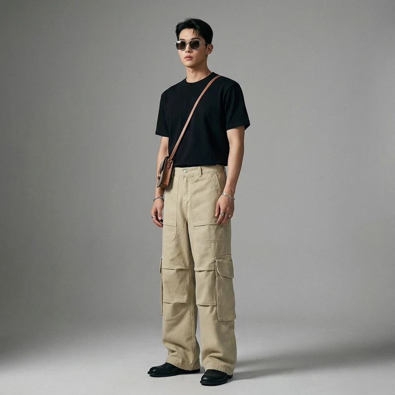 Pantalon Cargo Plissé Loose