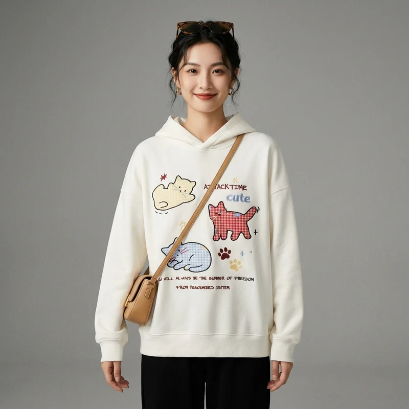 Sweat à Capuche Brodé Chat