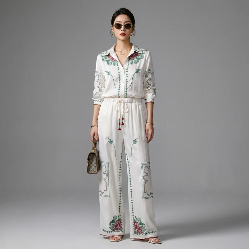 Ensemble Chemise et Pantalon Satin Imprimé