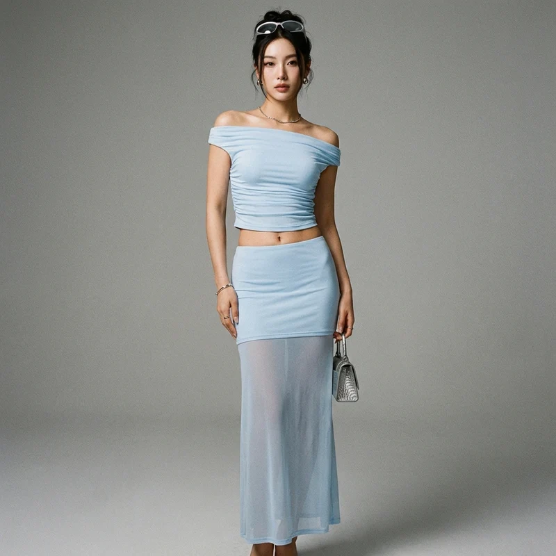 Ensemble Top Asymétrique et Jupe Longue