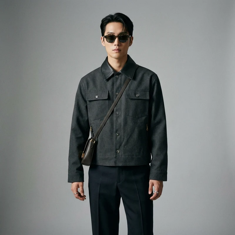 Veste Oversize Col Simili Cuir