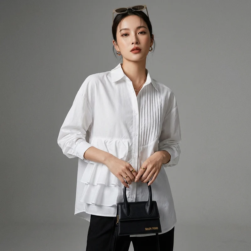 Blouse Plissée Longue Bleue