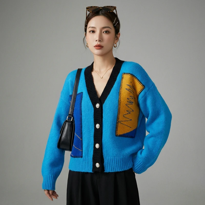 Cardigan Tricoté Col V Décontracté