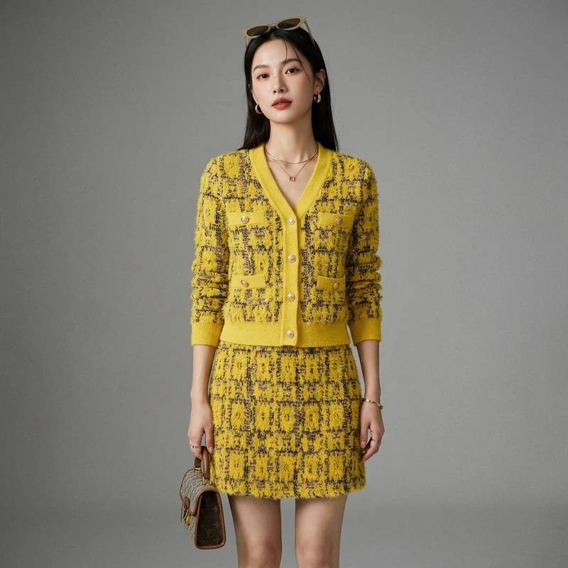 Ensemble Maille Jacquard Élégant