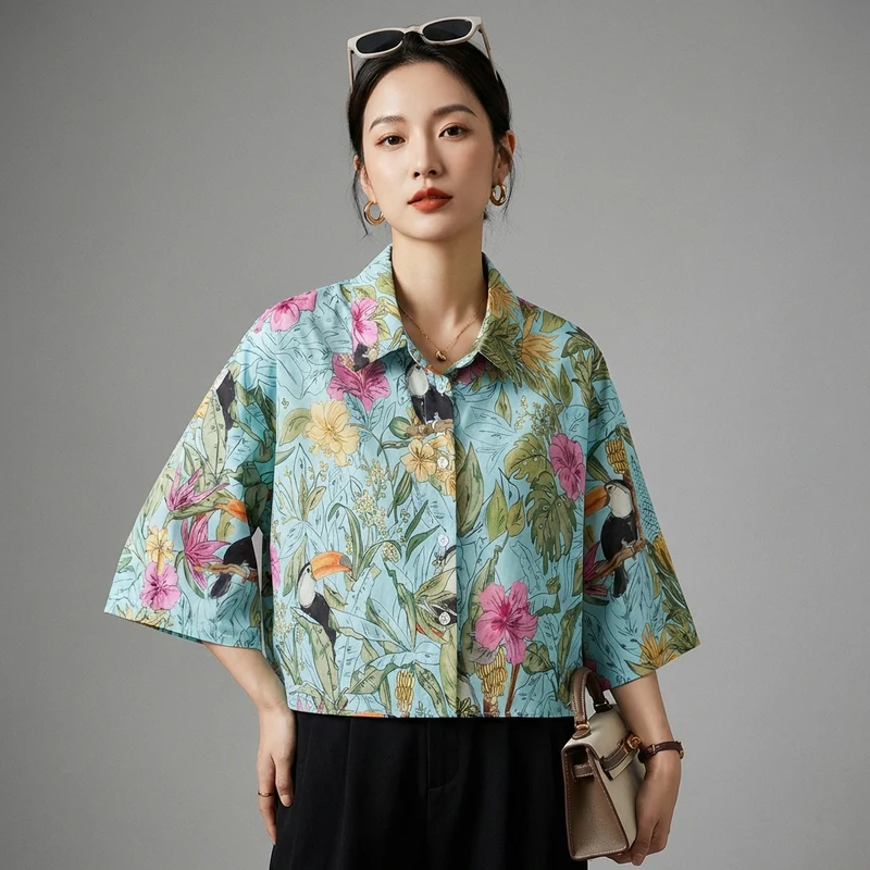 Chemise Courte à Imprimé Floral