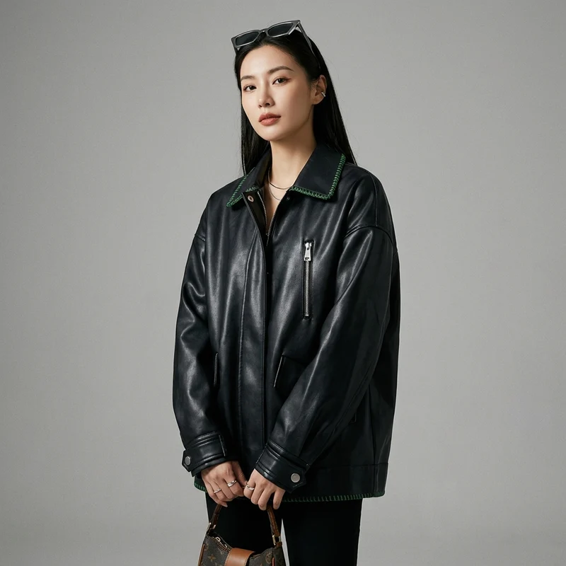 Veste Similicuir Noire Zippée