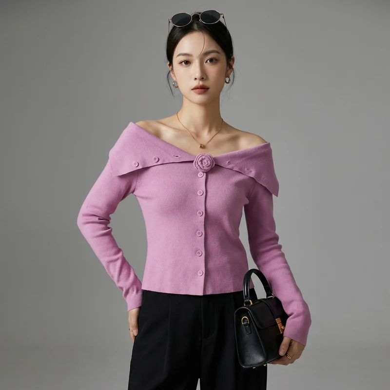 Cardigan Fleur Épaule Dénudée