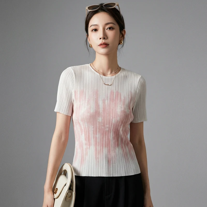 T-shirt Plissé Imprimé Tendance