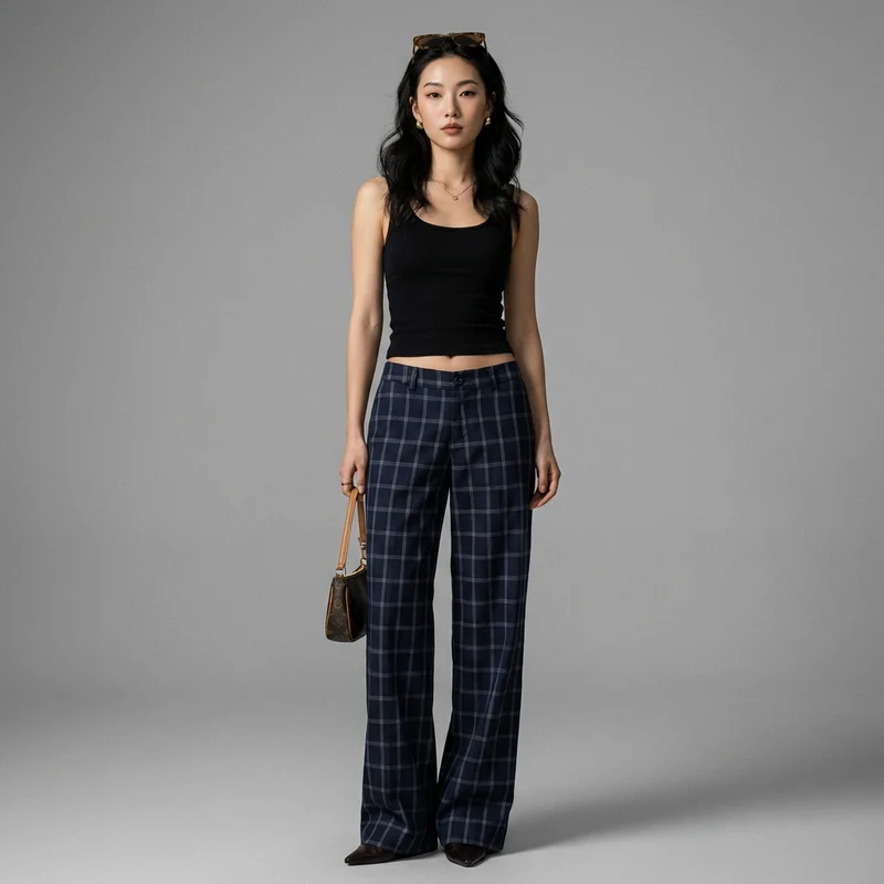 Pantalon Carreaux Taille Basse
