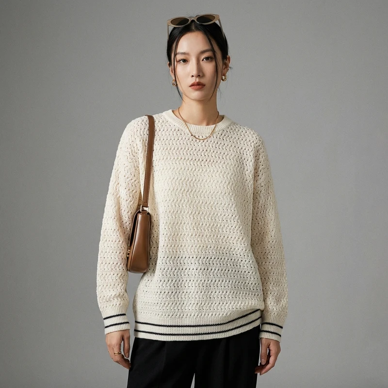 Pull Tricoté Creux Col Rond