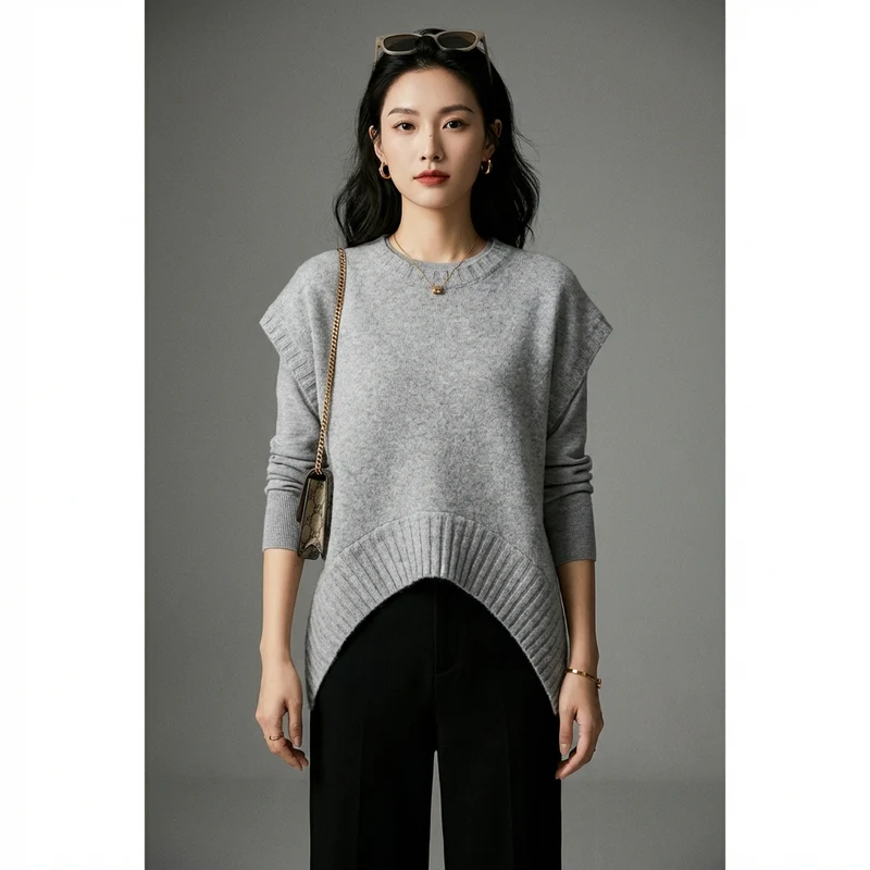 Gilet Pull Tricoté Asymétrique