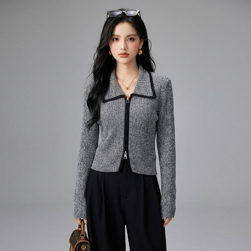 Cardigan Zippé Bicolore Chic