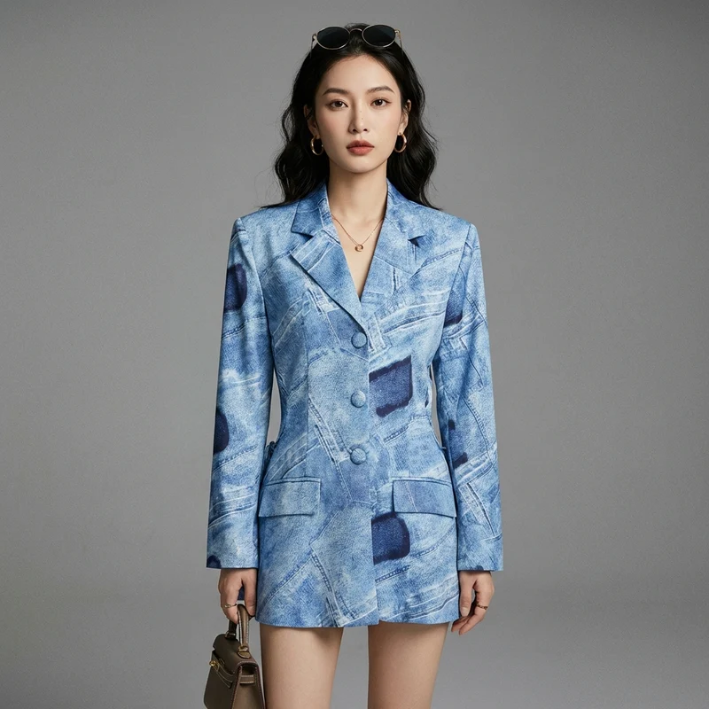 Veste en Denim Imprimé Chic