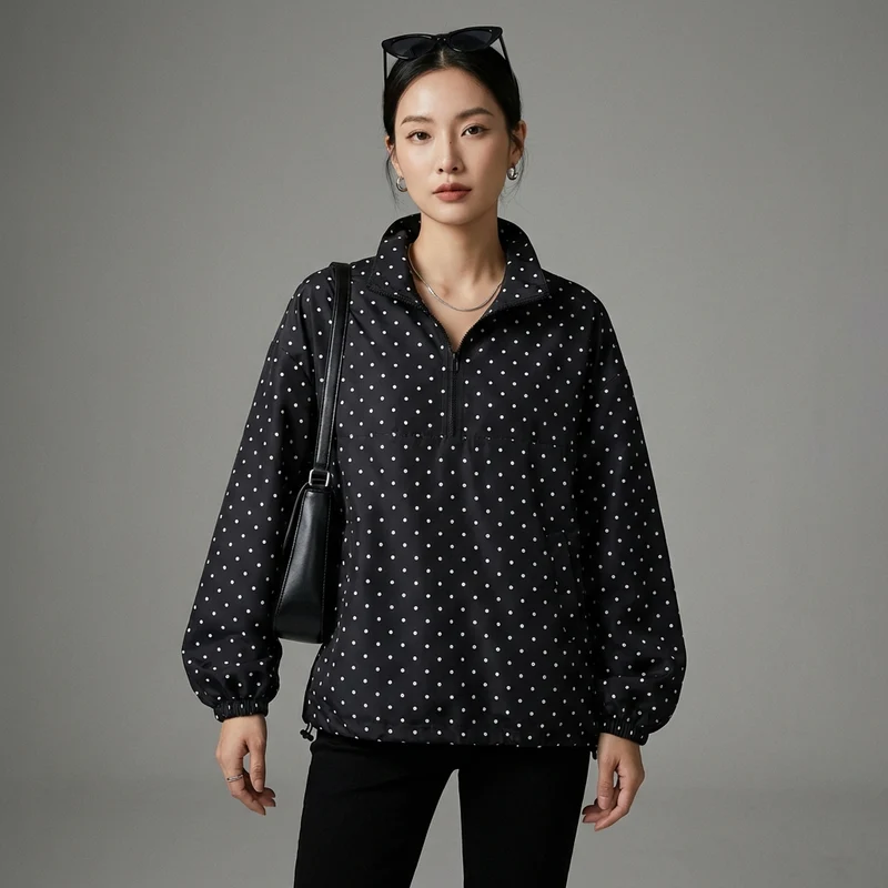 Veste Zippée Loose à Pois