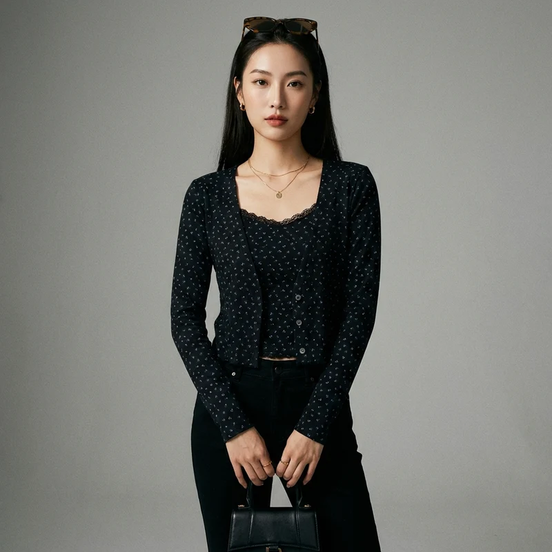 Ensemble Cardigan Rayé et Camisole