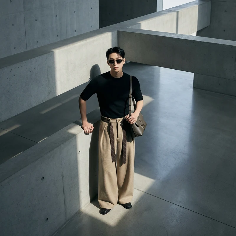 Pantalon Plissé Détail Ruban