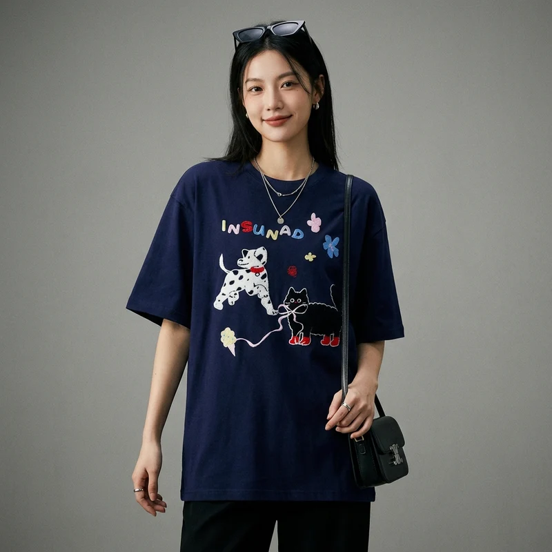 T-Shirt Brodé Décontracté Unisexe