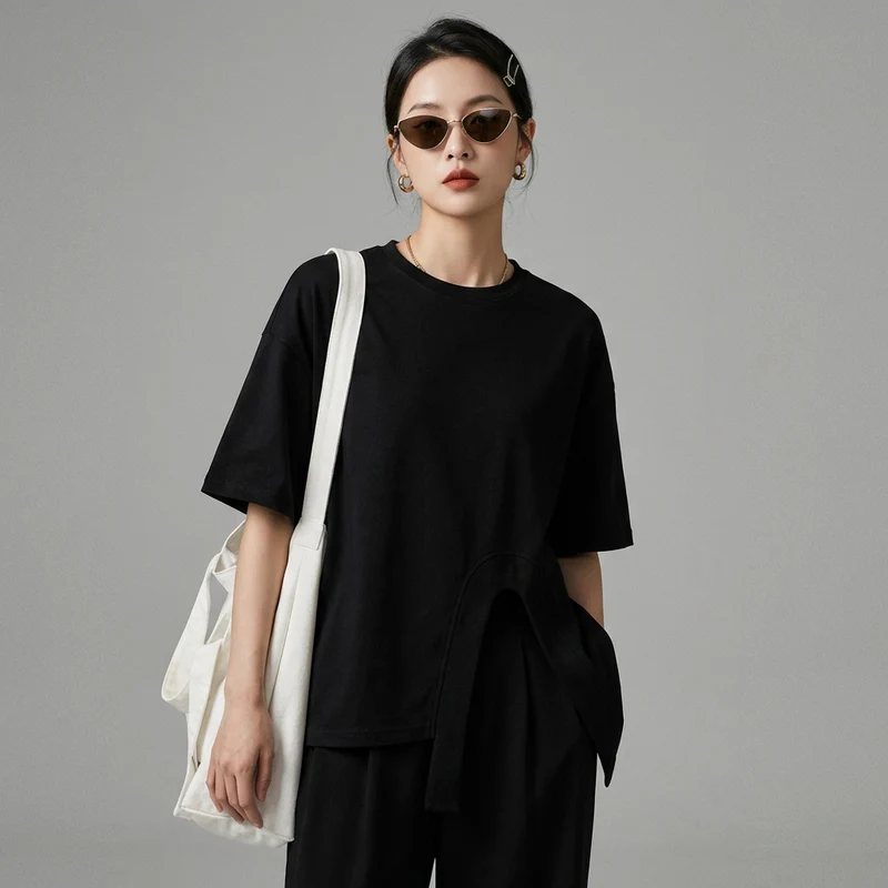 T-shirt Coton Manches Mi-Longues Irrégulier