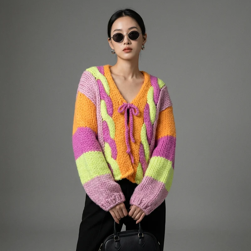 Cardigan Tricoté Col V Décontracté