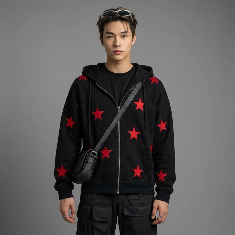 Hoodie Zippé Étoiles Streetwear