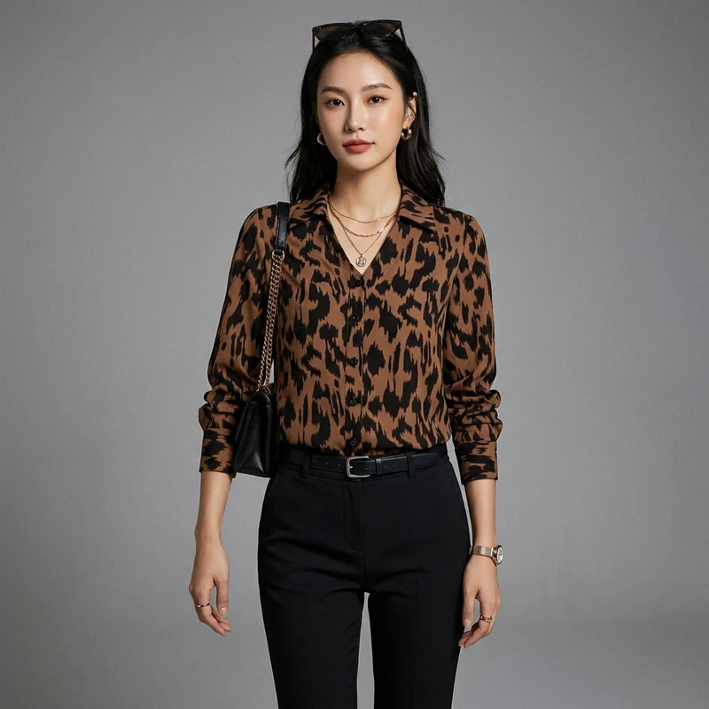 Blouse Col Johnny Imprimé Léopard