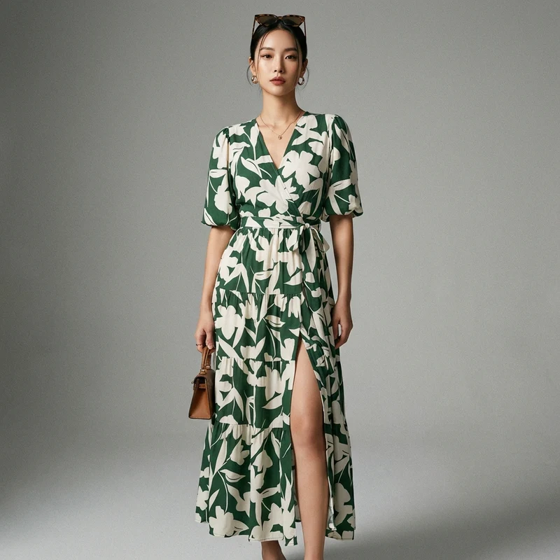 Robe Midi Fleurie Fendue