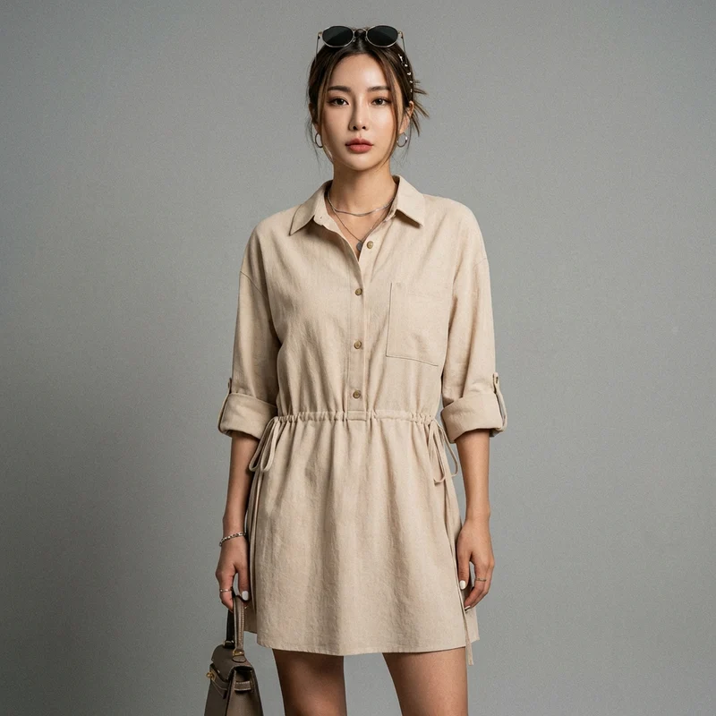 Robe Chemise Mi-Longue Décontractée
