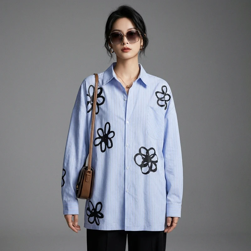 Chemisier Rayé Fleuri Oversize
